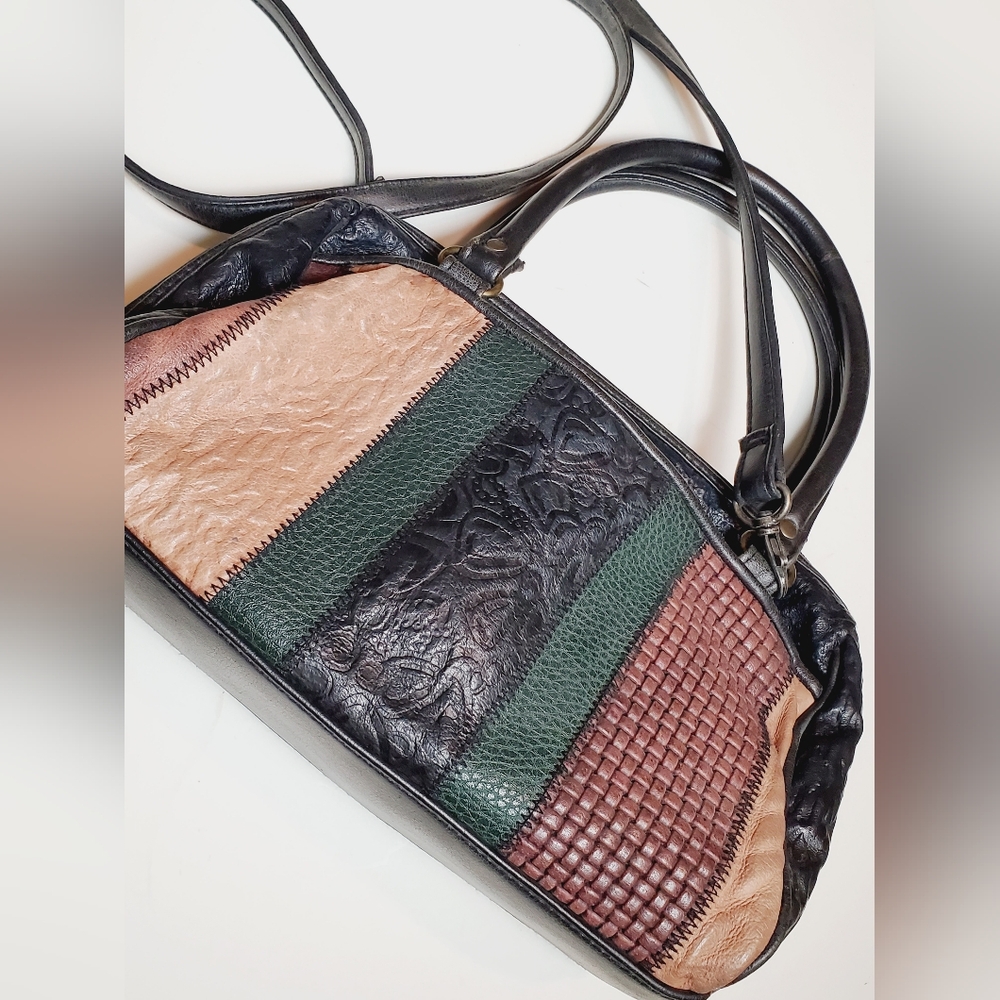 Vintage Textured Leather Patchwork Crossbody Hand… - image 5
